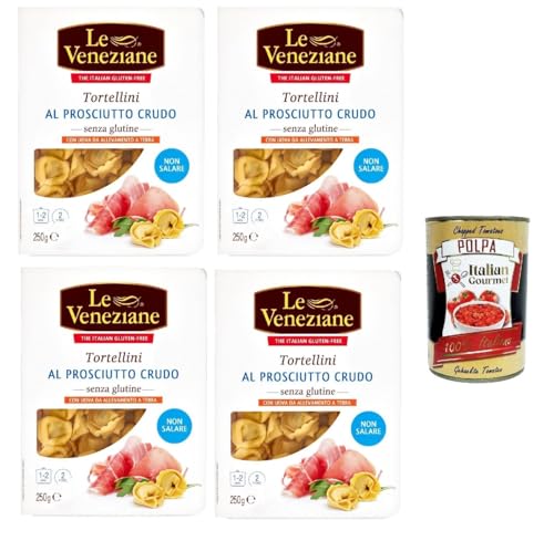 4x Le veneziane tortellini prosciutto crudo senza glutine, roher Schinken tortellini gluten free, Pasta nudeln glutenfrei 250g + Italian Gourmet polpa 400g von Italian Gourmet E.R.