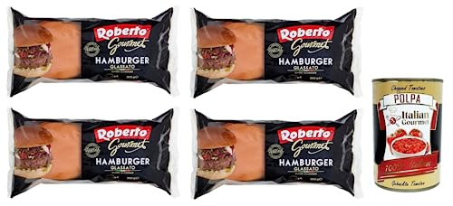 4x Roberto Gourmet Hamburger Glassato Brot mit Glasur,Packung mit 300g, Jede Packung enthält 4 Hamburger Buns + Italian Gourmet Polpa di Pomodoro 400g Dose von Italian Gourmet E.R.