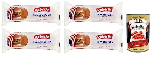 4x Roberto Hamburger Brot,Packung mit 300g, Jede Packung enthält 6 Hamburger Buns + Italian Gourmet Polpa di Pomodoro 400g Dose von Italian Gourmet E.R.