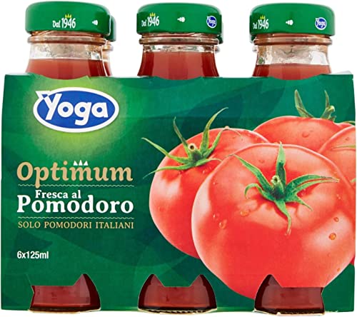 4x Yoga Succo di pomodoro italienischer Tomatensaft Glasflaschen 6 x 125 ml + Italian Gourmet Polpa 400g von Italian Gourmet E.R.