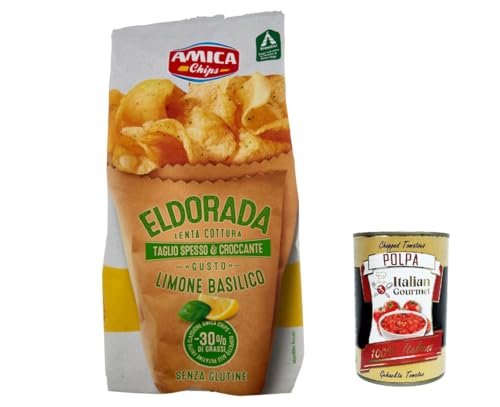 5x Amica Chips Eldorada Salzige Kartoffelchips mit Zitrone und Basilikum 130g glutenfreie knusprige Kartoffel chips + Italian Gourmet poplpa 400g von Italian Gourmet E.R.