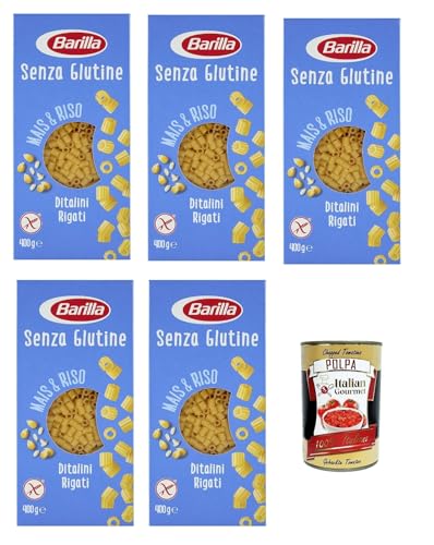 5x Barilla Ditalini Rigati 400g senza Glutine Glutenfrei pasta nudeln, Pasta aus weißem Mais, gelbem Mais und braunem Reis + Italian Gourmet polpa 400g von Italian Gourmet E.R.