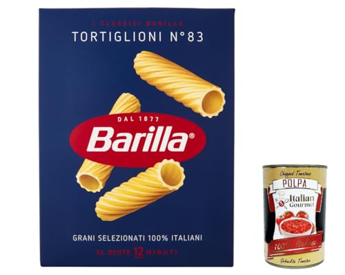 5x Barilla Tortiglioni n° 83, Pasta 100% italienisch Nudeln aus Hartweizengrieß 500g Packung + Italian Gourmet Polpa di Pomodoro 400g Dose von Italian Gourmet E.R.