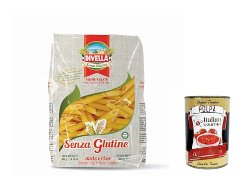 5x Divella Penne rigate Mais e Riso senza glutine, Glutin free, glutenfrei Pasta Noodles mit mit Mais und Reis 400g + Italian Gourmet polpa 400g von Italian Gourmet E.R.