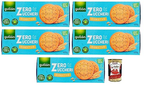 5x Gullón Digestive Biscotti Integrali Zero Zuccheri,Vollkornkekse mit Süßungsmitteln Zuckerfreie,Packung mit 400g + Italian Gourmet Polpa di Pomodoro 400g Dose von Italian Gourmet E.R.