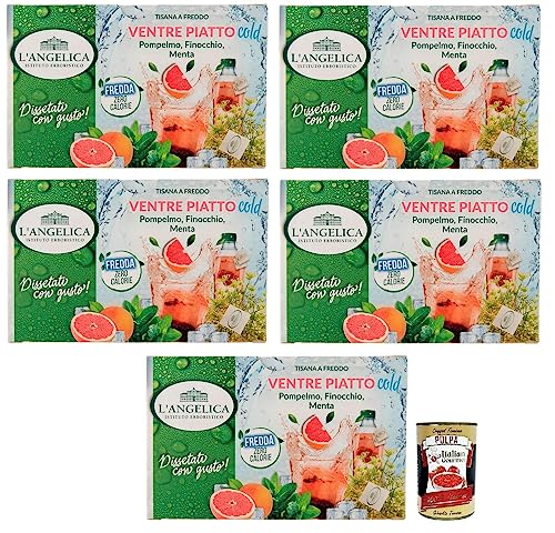 5x L' Angelica Tisana Ventre Piatto Kalter Kräutertee Geschmack mit Grapefruit, Fenchel und Minze 18 Filter + Italian Gourmet Polpa di Pomodoro 400g Dose von Italian Gourmet E.R.