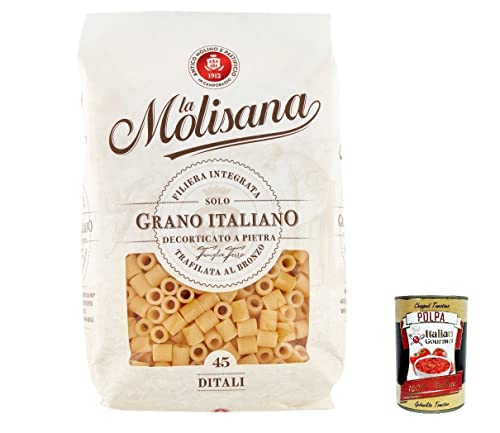 5x La Molisana Ditali N. 45 Pasta Lenta Lavorazione Teigwaren aus Hartweizengrieß Bronze-Zeichnung 500g + Italian Gourmet Polpa 400g von Italian Gourmet E.R.