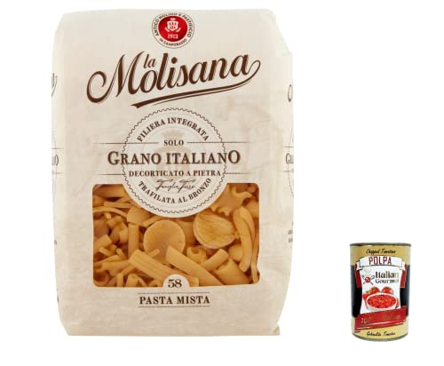 5x La Molisana Pasta mista N. 58 Pasta Lenta Lavorazione Teigwaren aus Hartweizengrieß Bronze-Zeichnung 500g + Italian Gourmet Polpa 400g von Italian Gourmet E.R.