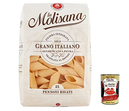 5x La Molisana Pennoni Rigati N. 21 Pasta Lenta Lavorazione Teigwaren aus Hartweizengrieß Bronze-Zeichnung 500g + Italian Gourmet Polpa 400g von Italian Gourmet E.R.