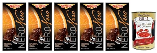 5x Novi Nero Cioccolato Fondente Arancia e Mandorle,Extra Dunkle Schokolade mit Orangenschalen und Mandeln,70% Kakao,75g + Italian Gourmet Polpa di Pomodoro 400g Dose von Italian Gourmet E.R.