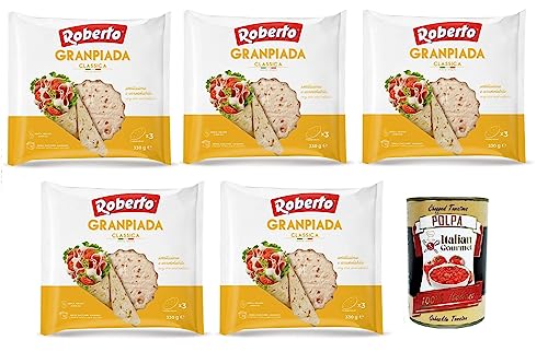 5x Roberto GranPiada Classica,Dünnes und Duftendes Piadina Brot,Packung mit 330g, Jede Packung enthält 3 Wraps + Italian Gourmet Polpa di Pomodoro 400g Dose von Italian Gourmet E.R.