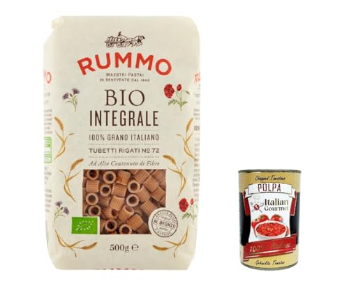 5x Rummo Pasta Integrale Tubetti rigati N. 72, Vollkornnudeln Nudeln Vollkorn Italienische Pasta 500g + Italian Gourmet polpa 400g von Italian Gourmet E.R.