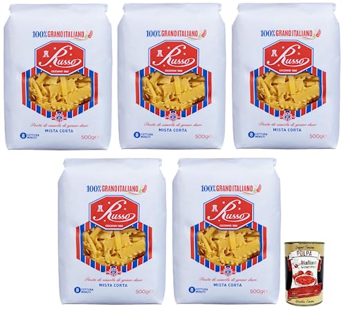 5x Russo Mista Corta N°51 Hartweizengrieß Pasta,100% Italienischer Weizen,500g-Packung + Italian Gourmet Polpa di Pomodoro 400g Dose von Italian Gourmet E.R.