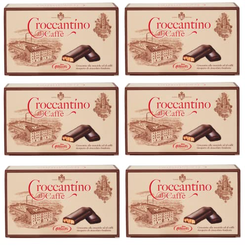 6x Alberti Strega Croccantino al Caffè Croccante alle nocciole e al caffè ricoperto di cioccolato fondente Knusprig mit Haselnüssen und Kaffee mit dunkler Schokolade überzogen 300g Glutenfrei von Italian Gourmet E.R.