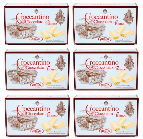 6x Alberti Strega Croccantino al Cioccolato Bianco Croccante alle nocciole ricoperto di cioccolato bianco Knusprig mit Haselnüssen mit weißer Schokolade überzogen 300g Glutenfrei von Italian Gourmet E.R.