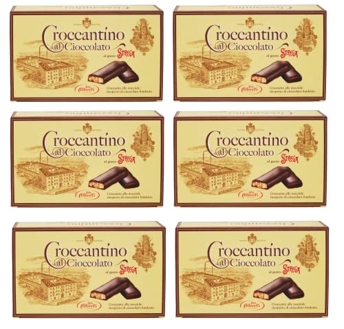 6x Alberti Strega Croccantino al Cioccolato Strega Croccante alle nocciole ricoperto di cioccolato fondente Knusprig mit Haselnüssen mit dunkler Schokolade überzogen 300g Glutenfrei von Italian Gourmet E.R.