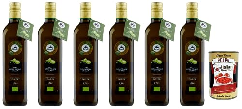 6x Alce Nero Olio 100 % Italienisch Bio-Natives Olivenöl Extra,mit italienischen Bio-Oliven,750ml Glasflasche + Italian Gourmet Polpa di Pomodoro 400g Dose von Italian Gourmet E.R.