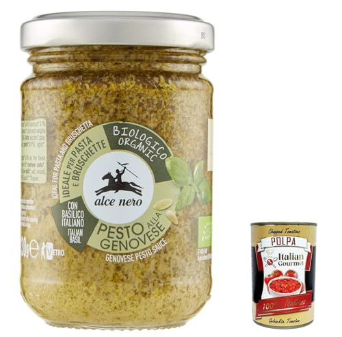 6x Alce Nero Pesto Genovese, Glutenfreie Italienische Pasta-Sauce mit 100% italienischem Basilikum aus nachhaltiger Landwirtschaft und Kase 190g + Italian Gourmet polpa 400g von Italian Gourmet E.R.