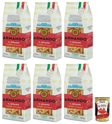 6x Armando Il Sedano,Bronzegezogene Nudeln,100% Italienische Pasta 500g + Italian Gourmet Polpa di Pomodoro 400g Dose von Italian Gourmet E.R.