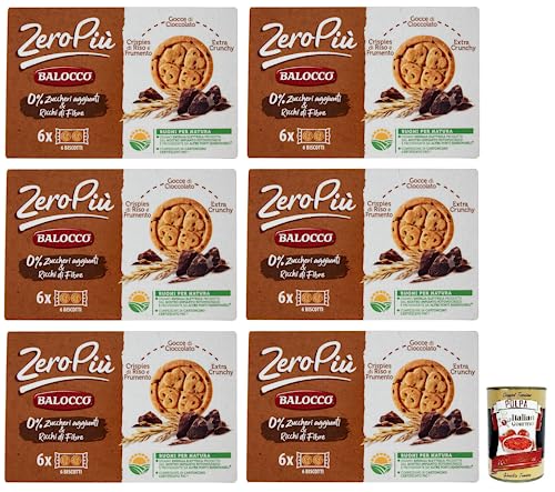 6x Balocco Zero Più Biscotti Ohne Zuckerzusatz,Kekse mit Reis- und Weizencrispies,Schokoladentropfen und Extra Crunchy 210g + Italian Gourmet Polpa di Pomodoro 400g Dose von Italian Gourmet E.R.