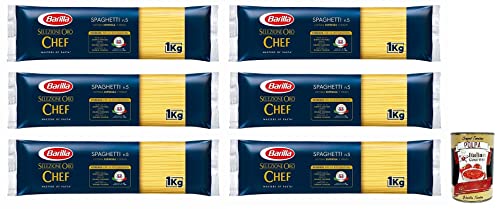 6x Barilla Selezione Oro Chef Spaghetti n.5,Hartweizengrieß Pasta,100% italienisches Getreide,Packung mit 1kg + Italian Gourmet Polpa di Pomodoro 400g Dose von Italian Gourmet E.R.