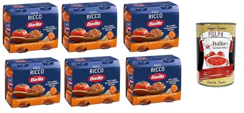 6x Barilla Sugo Ragù RICCO Bolognese REICHhaltige Ragù-Sauce, klassisches Bolognese-Gewürz für Pasta 180gX2 + Italian Gourmet Polpa 400 g von Italian Gourmet E.R.