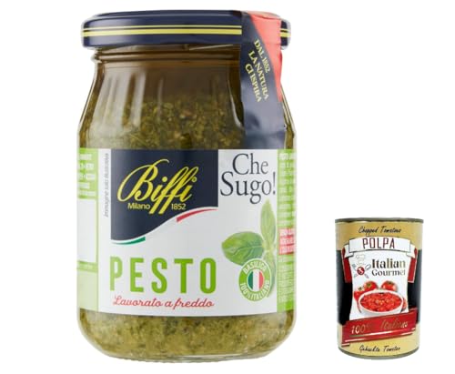 6x Biffi Pesto alla genovese, 100% vegetale, Pesto mit Basilikum, 190 g Sauce Soße + Italian Gourmet polpa 400g von Italian Gourmet E.R.