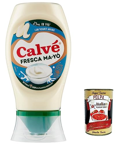 6x Calvé Maionese Fresca Ma-Yò Mayonnaise mit fettarmem Joghurt und 55 % weniger Fett*, ideal für Reissalate, kalte Kartoffeln und große Salate 250 m + Italian Gourmet polpa 400g von Italian Gourmet E.R.