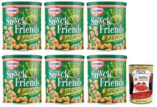 6x Cameo Snack Friends Arachidi,Geröstete und Gesalzene Erdnüsse im Dose, 500g + Italian Gourmet Polpa di Pomodoro 400g Dose von Italian Gourmet E.R.