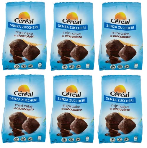 6x Céréal Mini Cake al Cioccolato Süßer Snack Mini-Schokoladenkuchen ohne Zucker 196g Beutel von Italian Gourmet E.R.