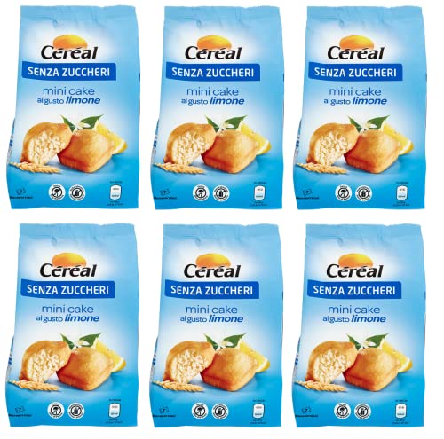 6x Céréal Mini Cake al Gusto Limone Süßer Snack Mini-Zitronenkuchen Kuchen ohne Zucker 196g Beutel von Italian Gourmet E.R.