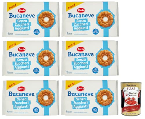 6x Doria Bucaneve Senza Zuccheri Aggiunti,Ohne Zuckerzusatz,Mürbeteigkekse Kekse mit frischer Milch,263g Packung, jede Packung enthält 6 Einzelportionen + Italian Gourmet Polpa di Pomodoro 400g Dose von Italian Gourmet E.R.