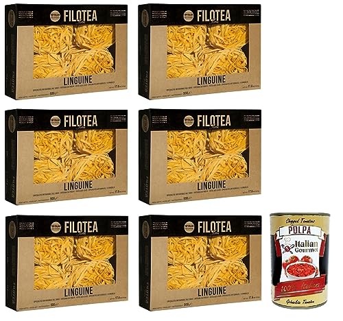 6x Filotea Linguine Pasta all'Uovo,Eierlinguine,Eiernudeln aus italienischen Rohstoffen,Packung mit 500g + Italian Gourmet Polpa di Pomodoro 400g Dose von Italian Gourmet E.R.