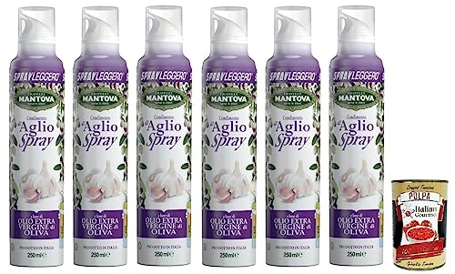 6x Fratelli Mantova Condimento all'Aglio,Spray Nativem Olivenöl Extra Knoblauch aromatisiert,Italienisches Sprühöl 250ml + Italian Gourmet Polpa di Pomodoro 400g Dose von Italian Gourmet E.R.