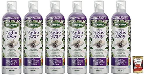 6x Fratelli Mantova Condimento all'Aglio,Spray Nativem Olivenöl Extra Knoblauch aromatisiert,Italienisches Sprühöl 400ml + Italian Gourmet Polpa di Pomodoro 400g Dose von Italian Gourmet E.R.