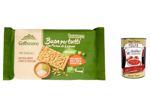 6x Galbusera Buonpertutti Cracker mit biologischem Hülsenfrüchten Mehl mit Typ 2 Mehl, Sesamsamen und Leinen 240g + Italian Gourmet polpa 400g von Italian Gourmet E.R.