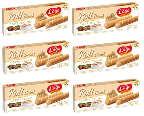 6x Gastone Lago Roll Break Cappuccino Waffelpad Wafer gefüllt mit Cappuccino-Creme 80g von Italian Gourmet E.R.