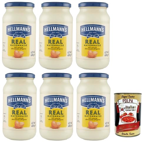 6x Hellmann's Real Maionese,Mayonnaise in Glas-Verpackung,432ml + Italian Gourmet Polpa di Pomodoro 400g Dose von Italian Gourmet E.R.