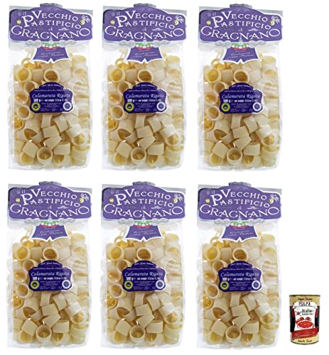 6x Il Vecchio Pastificio di Gragnano Pasta Calamarata Rigata,Gragnano IGP-Nudeln aus Hartweizengrieß von höchster Qualität 500g + Italian Gourmet Polpa di Pomodoro 400g Dose von Italian Gourmet E.R.