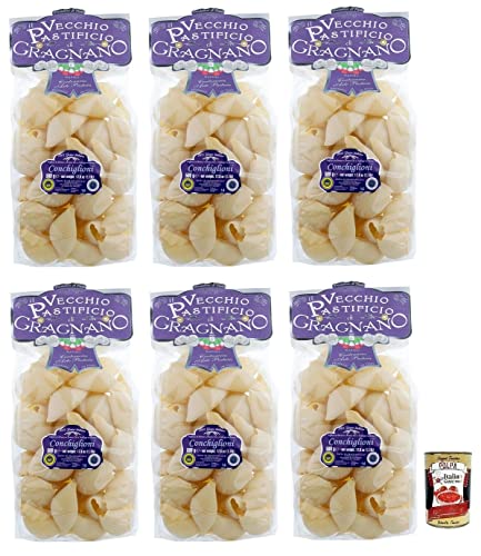 6x Il Vecchio Pastificio di Gragnano Pasta Conchiglioni,Gragnano IGP-Nudeln aus Hartweizengrieß von höchster Qualität 500g + Italian Gourmet Polpa di Pomodoro 400g Dose von Italian Gourmet E.R.