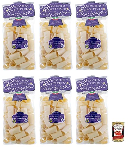 6x Il Vecchio Pastificio di Gragnano Pasta Paccheri Lisci,Gragnano IGP-Nudeln aus Hartweizengrieß von höchster Qualität 500g + Italian Gourmet Polpa di Pomodoro 400g Dose von Italian Gourmet E.R.