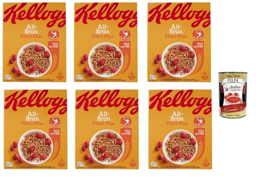 6x Kellogg's All-Bran Fibre Plus gemischtes Cereals, Volle Weizenfaser 500g Getreide Müsli reich an Ballaststoffen + Italian Gourmet polpa 400g von Italian Gourmet E.R.