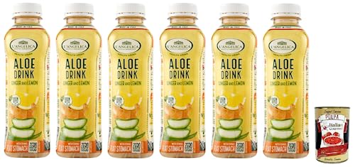 6x L' Angelica Health Drink Null Zucker Aloe Drink, Getränk auf Basis von Aloe Vera,mit Ingwer- und Zitronengeschmack,Einweg-PET-Flasche 500ml + Italian Gourmet Polpa di Pomodoro 400g Dose von Italian Gourmet E.R.