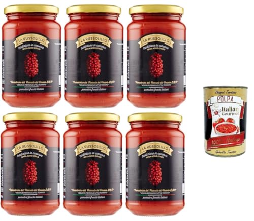 6x La Russolillo Kirschtomate Piennolo del Vesuvio DOP im 360g-Glas+ Italian Gourmet polpa 400g von Italian Gourmet E.R.