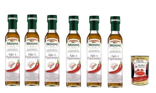 6x Monini aromatisiertes Knoblauch- und Chili-Gewürz auf der Basis von nativem Olivenöl extra 250 Milliliter + Italian Gourmet polpa 400g von Italian Gourmet E.R.