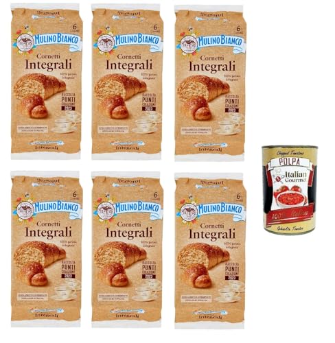 6x Mulino Bianco Cornetti integrali Vollkorn Croissants Snack brioche mit 100% Vollkornmehl 6 Stück kuchen 240 g von Italian Gourmet E.R.