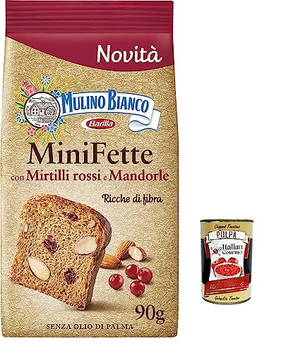 6x Mulino Bianco Mini Fette mit Preiselbeeren und Mandeln mit Vollkornmehl, reich an Ballaststoffen, Vollkorn-Zwieback ohne Palmöl 90 g + Italian gourmet polpa 400g von Italian Gourmet E.R.