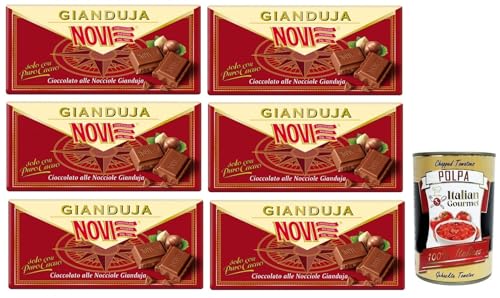 6x Novi Cioccolato alle Nocciole Gianduia Tafel Haselnussschokolade Gianduja mit Reinem Kakao 100g + Italian Gourmet Polpa di Pomodoro 400g Dose von Italian Gourmet E.R.