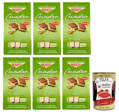 6x Novi Cuadro Pistacchio,Zwei Schichten Gianduja-Schokolade mit Pistaziencreme,Pistazien-Schokoladenpralinen,150g Beutel + Italian Gourmet Polpa di Pomodoro 400g Dose von Italian Gourmet E.R.