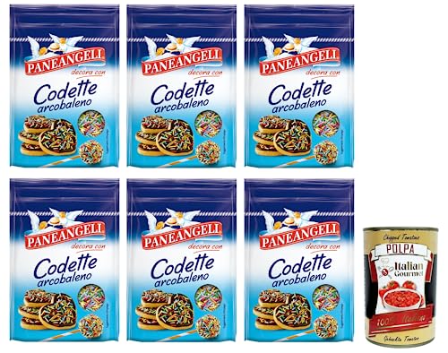 6x Paneangeli Codette Arcobaleno,Dekoration aus mehrfarbigem Konfetti in länglicher Form,Wiederverschließbare Packung mit 50g + Italian Gourmet Polpa di Pomodoro 400g Dose von Italian Gourmet E.R.